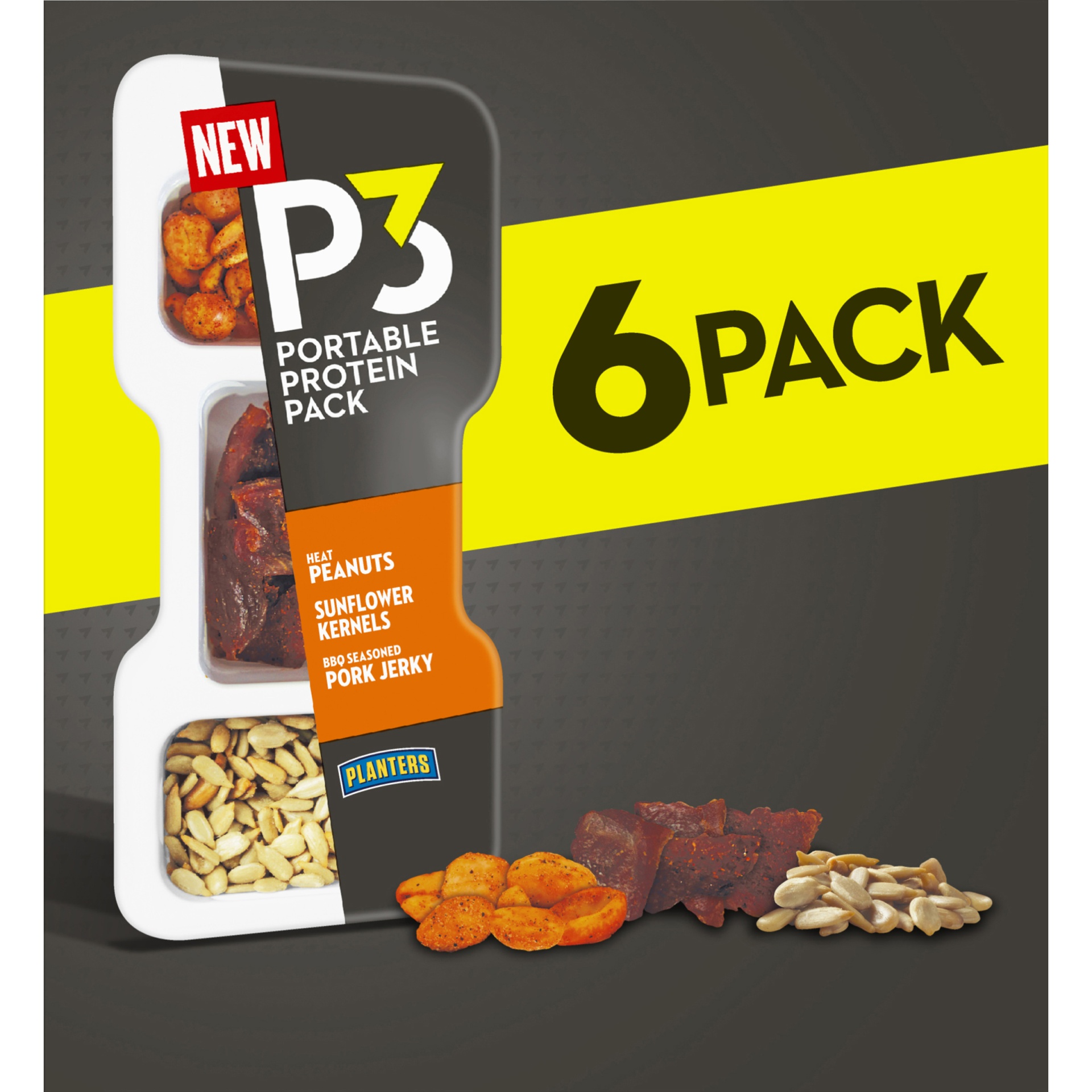 slide 3 of 4, Planters P3 Heat Peanuts, Sunflower Kernels and BBQ Seasoned Pork Jerky Packages, 6 ct