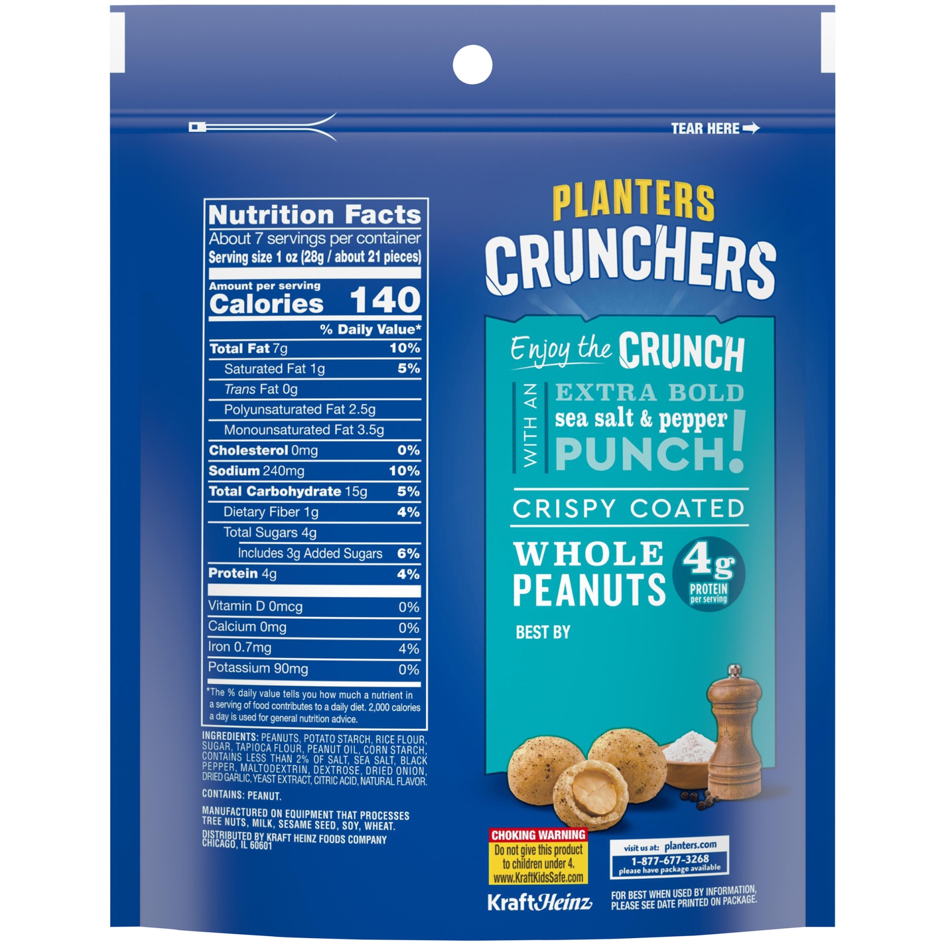 slide 3 of 10, Planters Crunchers Sea Salt & Black Pepper Crispy Coated Peanuts, 7 oz