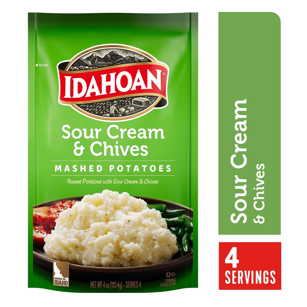 slide 3 of 6, Idahoan Mashed Potatoes, Sour Cream & Chives, 4 oz