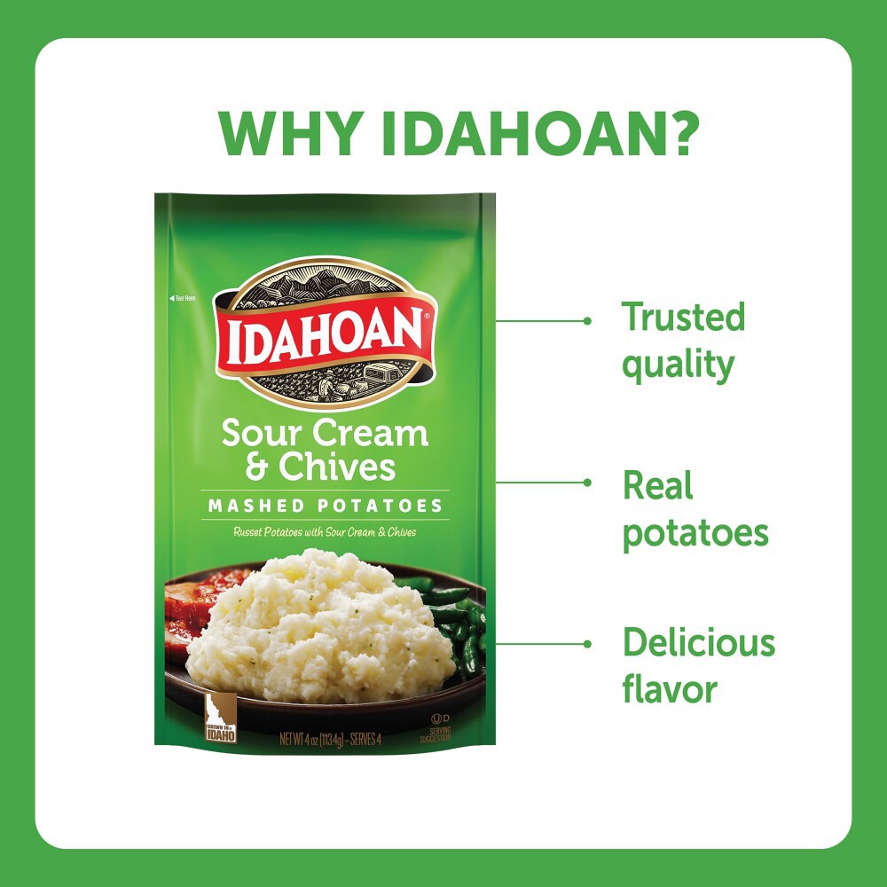 slide 4 of 6, Idahoan Mashed Potatoes, Sour Cream & Chives, 4 oz