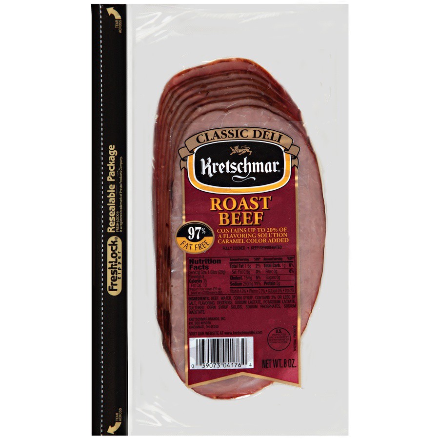 slide 1 of 8, Kretschmar Sliced Roast Beef, 8 oz