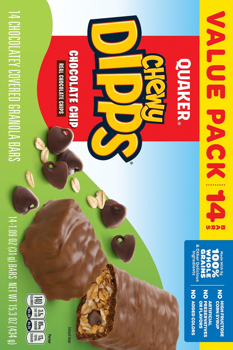 slide 6 of 6, Quaker Chewy Dipps Chocolate Chip Granola Bars - 14ct 15.3oz, 14 ct; 15.3 oz