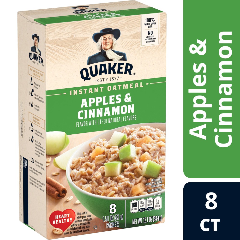 slide 5 of 5, Quaker Oatmeal, Instant, Apples & Cinnamon, 8 ct