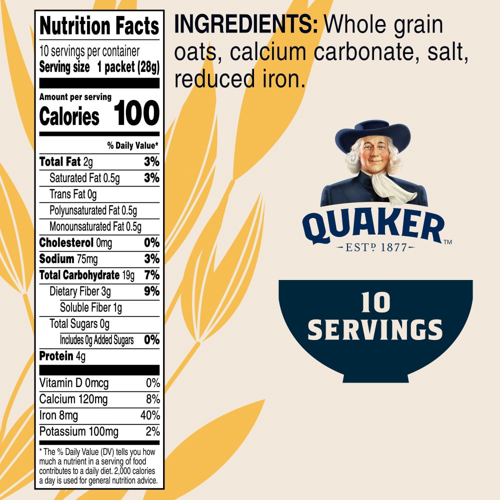 slide 6 of 6, Quaker Instant Oatmeal, Original, 10 ct