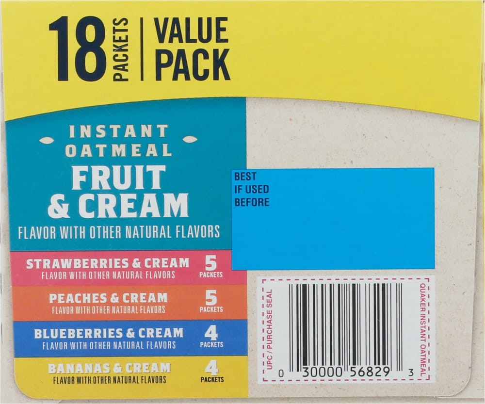 slide 5 of 5, Quaker Fruit & Cream Instant Oatmeal Variety - 18ct, 18 ct