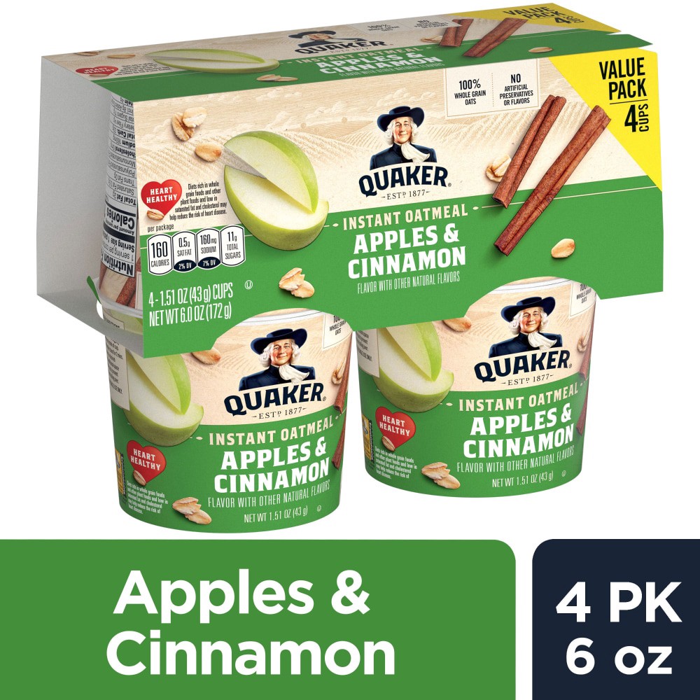slide 3 of 5, Quaker Oatmeal, Instant, Apples & Cinnamon, 1.51 oz