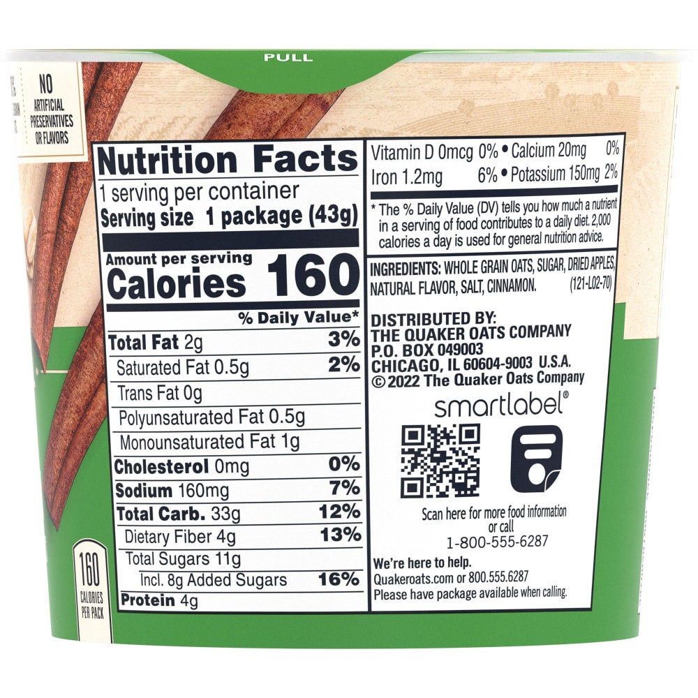 slide 5 of 5, Quaker Oatmeal, Instant, Apples & Cinnamon, 1.51 oz