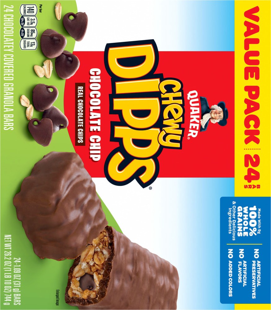 Quaker Chewy Dipps Chocolatey Covered Granola Bars Chocolate Chip 1.09