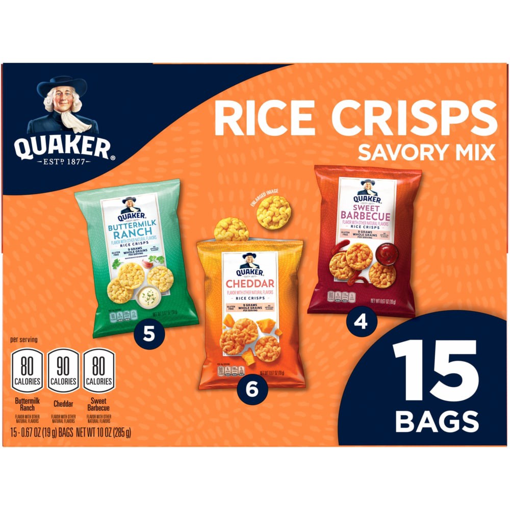 slide 4 of 4, Quaker Rice Crisps Savory Mix, Variety, 10 Oz, 15 Count, 15 ct