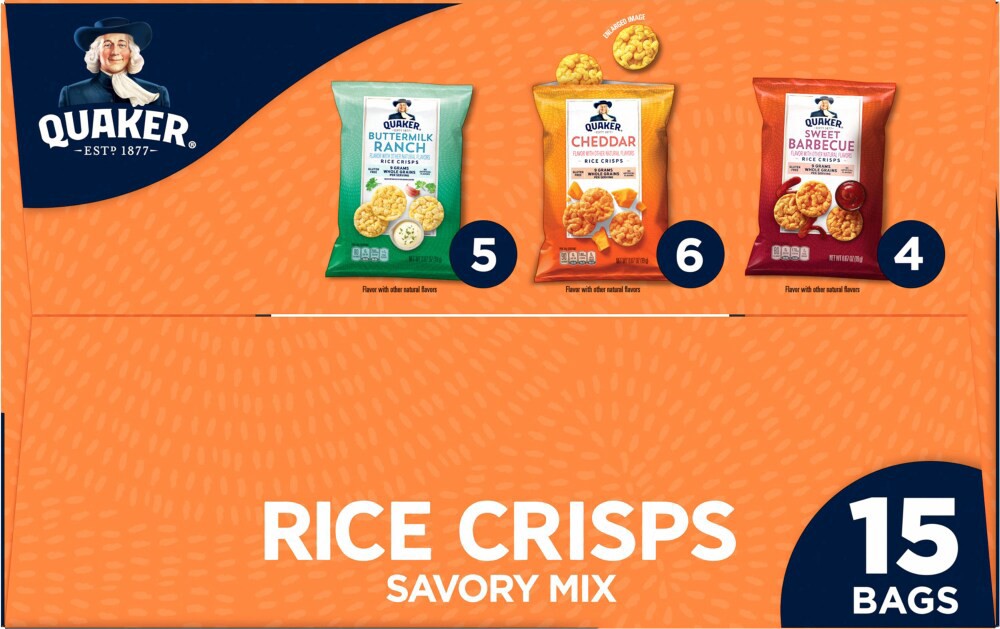 slide 5 of 5, Quaker Rice Crisps Savory Mix, Variety, 10 Oz, 15 Count, 15 ct