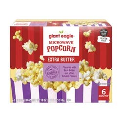 Giant Eagle Microwave Popcorn, Extra Butter, 6 Count