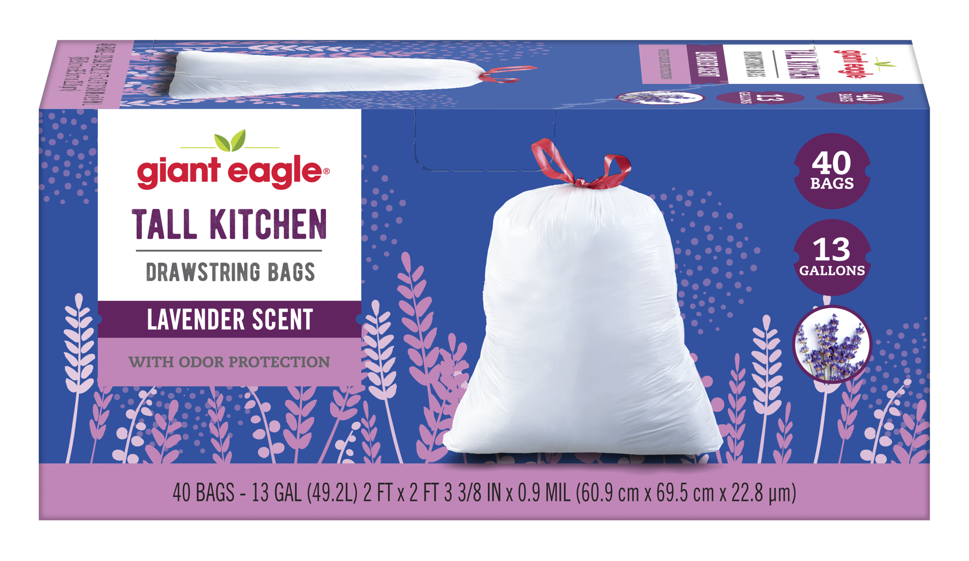 slide 1 of 3, Giant Eagle Trash Bags, Lavender Scent, 13 Gallon, 40 ct