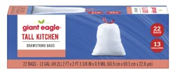 Giant Eagle Tall Kitchen Quick-Tie Trash Bags, 13 Gallon, 22 Count