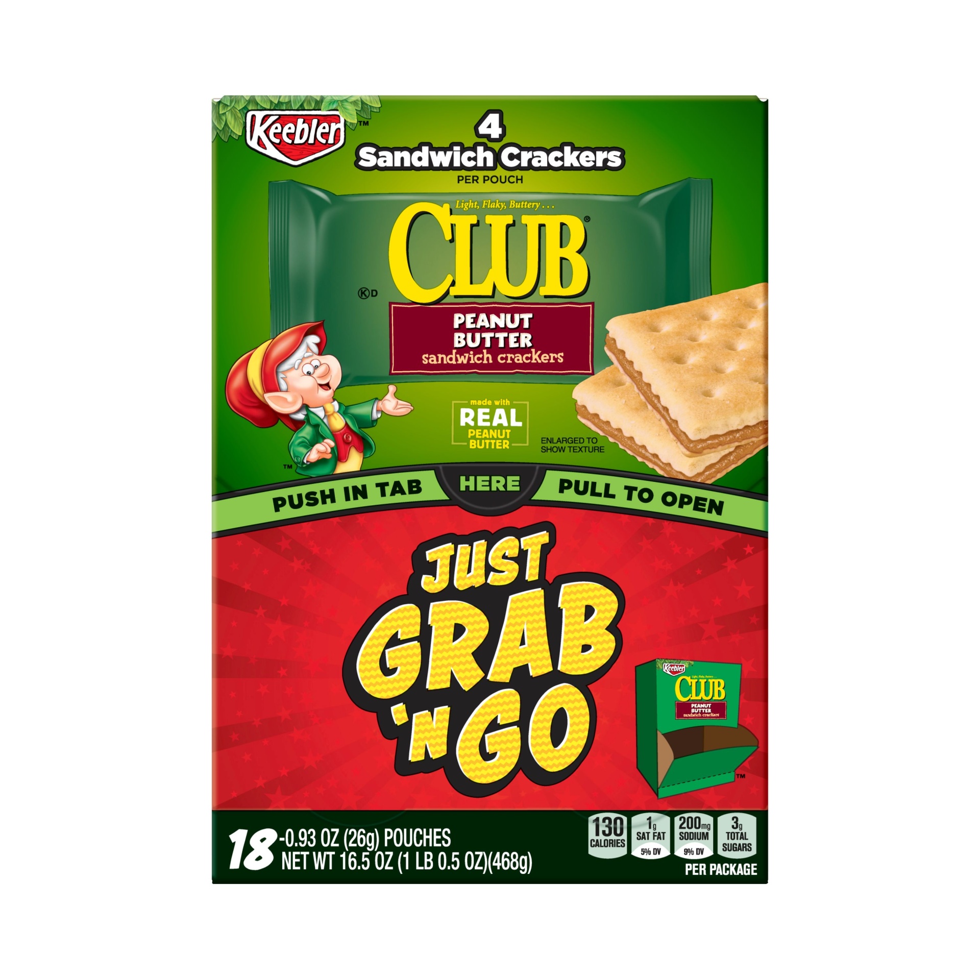 slide 2 of 7, Keebler Club Just Grab 'N Go Peanut Butter Sandwich Crackers, 18 ct