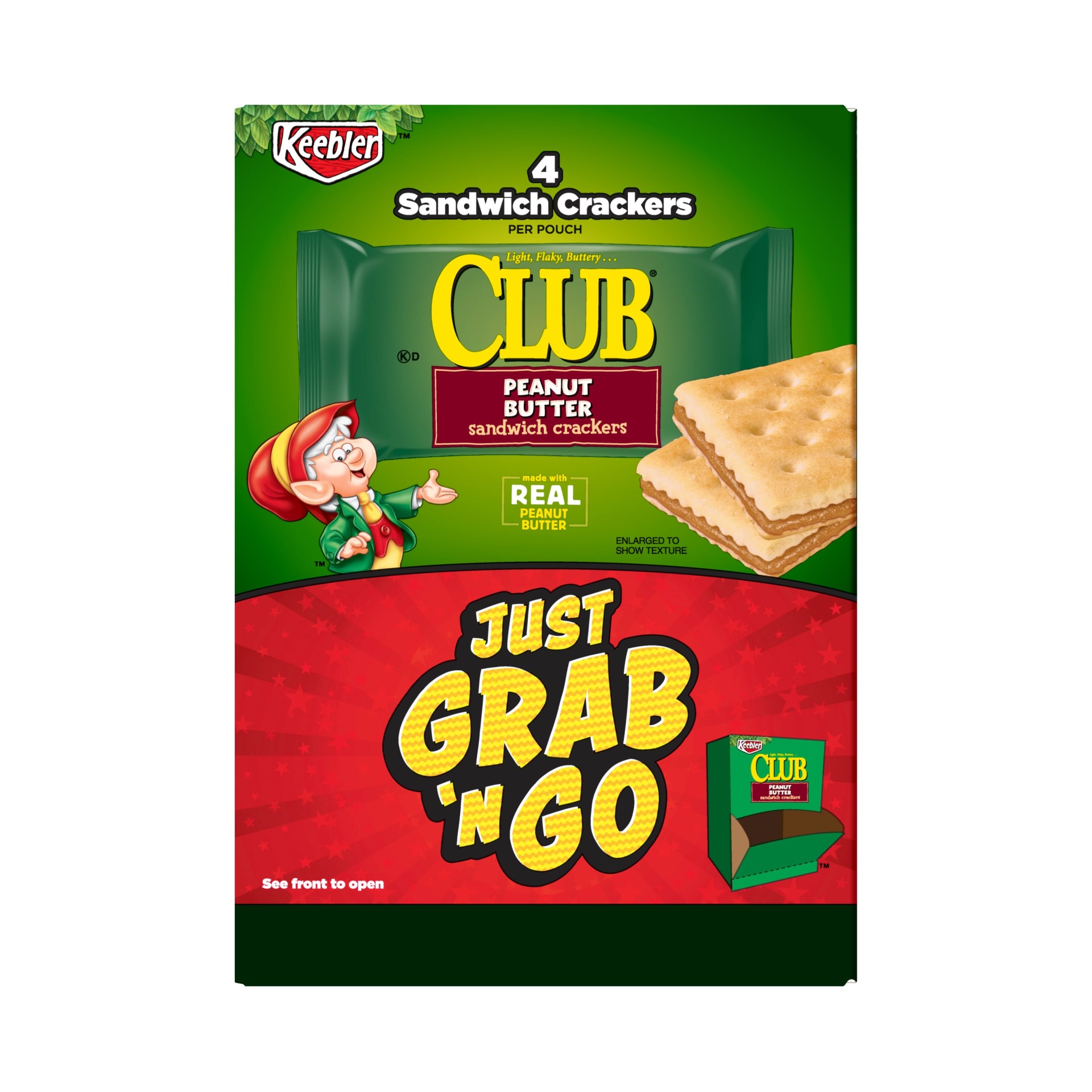 slide 3 of 7, Keebler Club Just Grab 'N Go Peanut Butter Sandwich Crackers, 18 ct