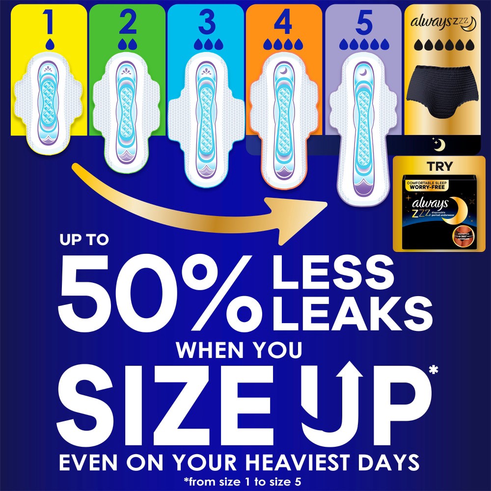 slide 6 of 6, Always Ultra Thin Overnight Pads, Size 5, Extra Heavy Overnight, Unscented, 15 Count, 15 ct