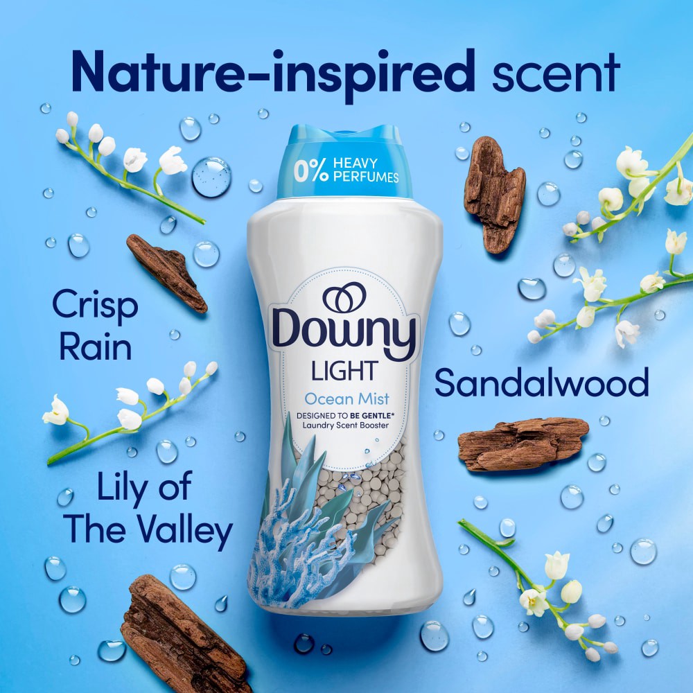 slide 3 of 6, Downy Light Laundry Scent Booster Beads, Ocean Mist Scent, 5.0 OZ, In-wash fabric beads designed to be gentle with a light boost of scent, No Heavy Perfumes, 5 oz