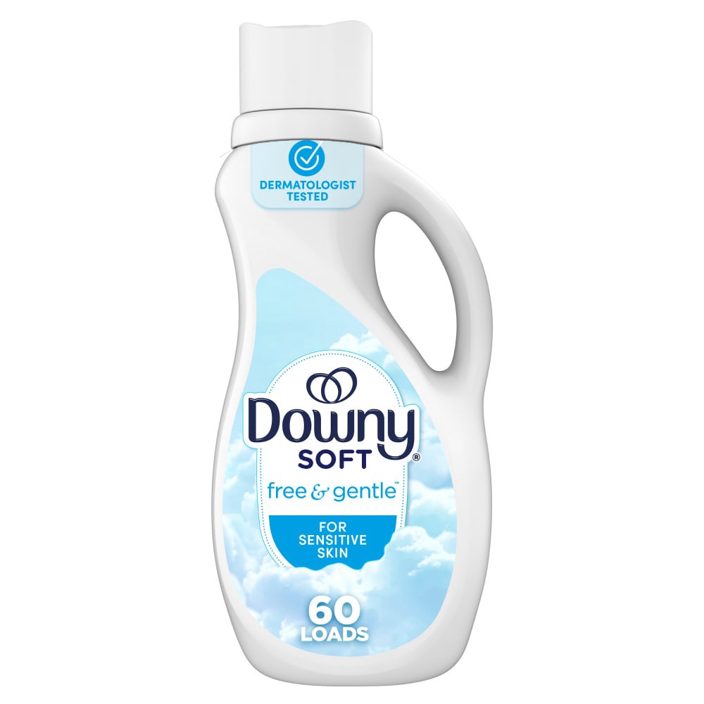 slide 4 of 6, Downy Free & Gentle Liquid Fabric Softener, 44 fl oz, 60 Loads, Hypoallergenic, Sensitive Skin Friendly Fabric Conditioner Liquid, 1.38 qt