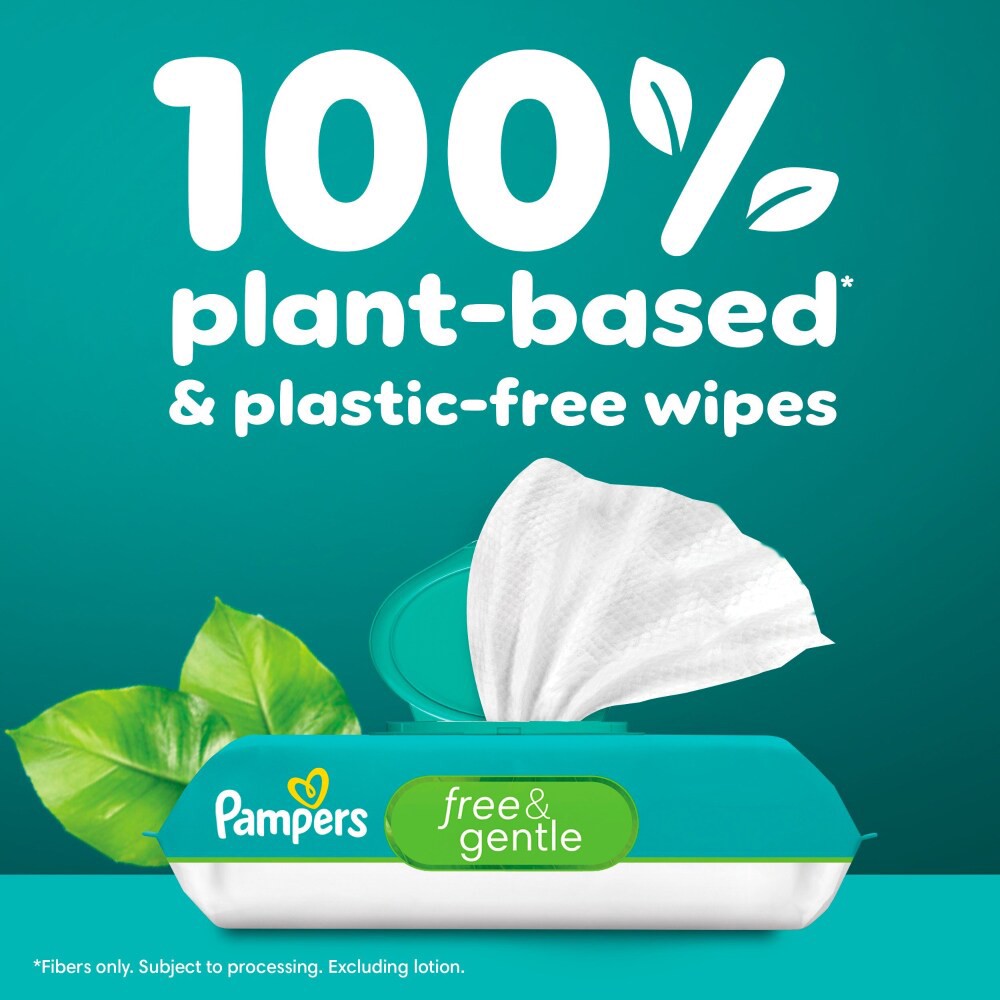 slide 2 of 6, Pampers Free & Gentle 100% Plant-Based Fragrance Free Baby Wipes, 1 pack, 52 Count, 52 ct