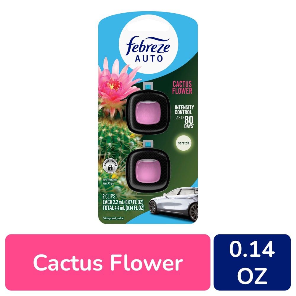 slide 4 of 6, Febreze Cactus Flower Auto Vent Clip Air Freshener, 2 ct / 0.14 fl oz