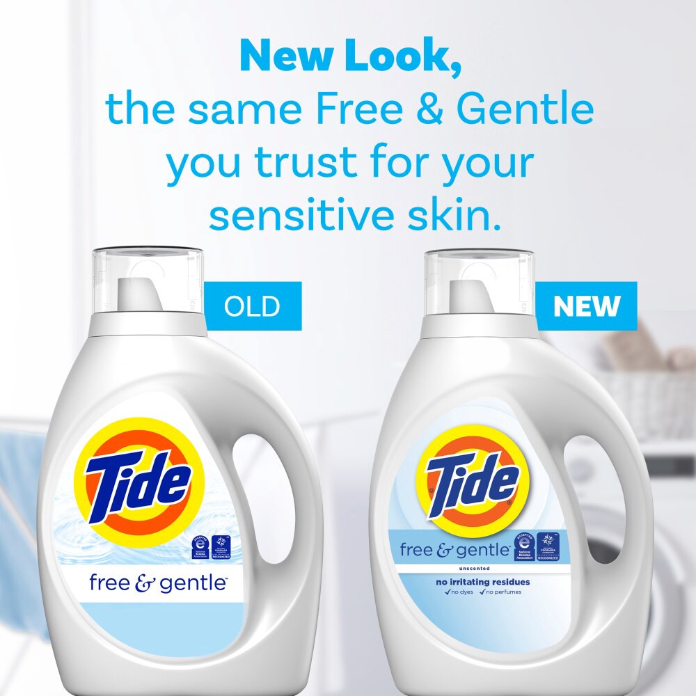 slide 4 of 6, Tide Free & Gentle Liquid Laundry Detergent, 64 Loads, 84 fl oz, Tide Laundry Detergent, Clean Laundry Detergent, 2.62 qt