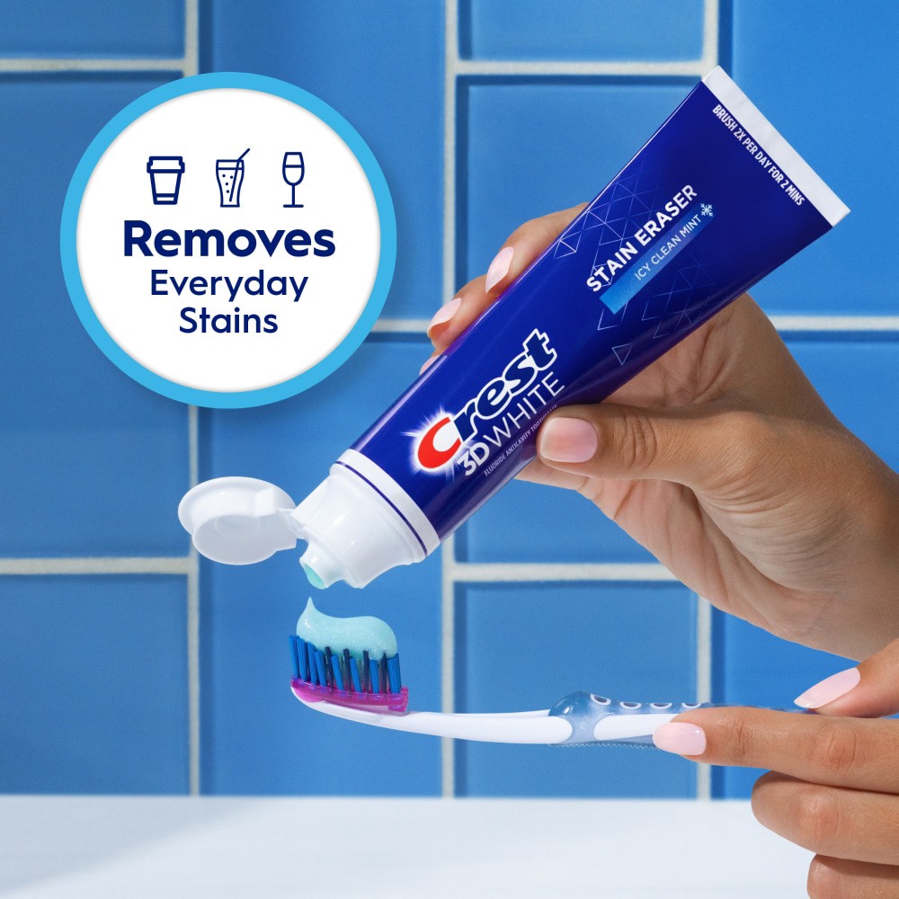 slide 2 of 6, Crest 3D White Stain Eraser Toothpaste Icy Clean Mint - 3.8oz/2pk, 2 ct; 3.8 oz