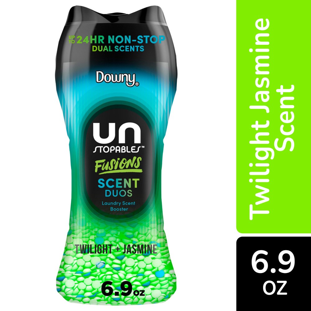 slide 3 of 6, Downy Unstopables Fusions 2 In 1 In-Wash Scent Booster Beads - Twilight + Jasmine, 6.9 oz