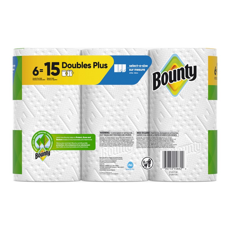 slide 2 of 3, Bounty Paper Towels Select-A-Size White, 6 Double Plus Rolls, 103 Sheets Per Roll, 6 ct