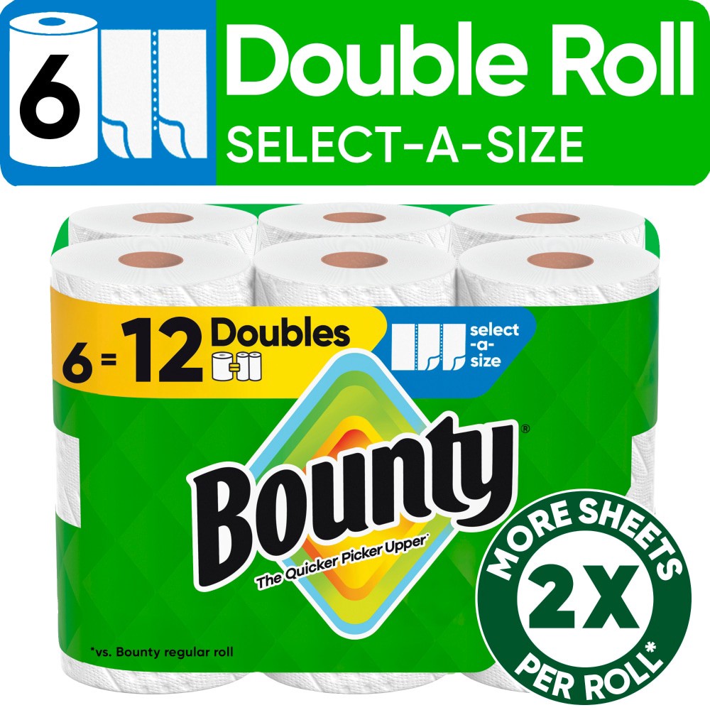 slide 2 of 6, Bounty Paper Towels Select-A-Size White, 6 Double Rolls, 82 Sheets Per Roll, 6 ct