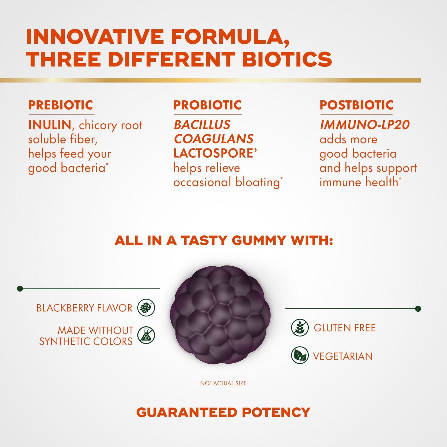 slide 2 of 7, Align, 3-in-1 Biotic Gummies, Prebiotic + Probiotic + Postbiotic, Probiotics for Women, #1 Doctor Recommended Probiotic Brand‡, Helps Relieve Occasional Bloating*, Blackberry Flavor, 50 Gummies, 50 ct