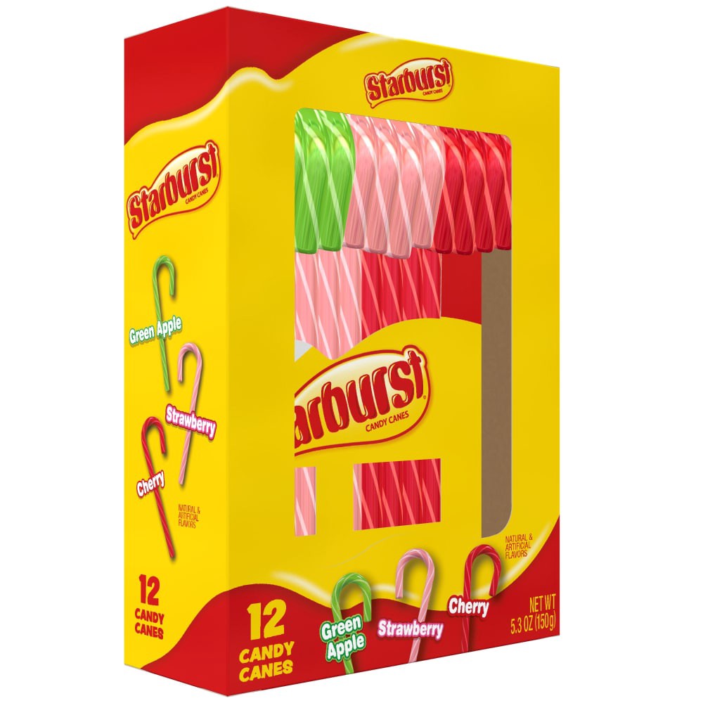 slide 5 of 5, Starburst® Assorted Flavored Candy Canes Compact Box, 12 ct; 5.3 oz