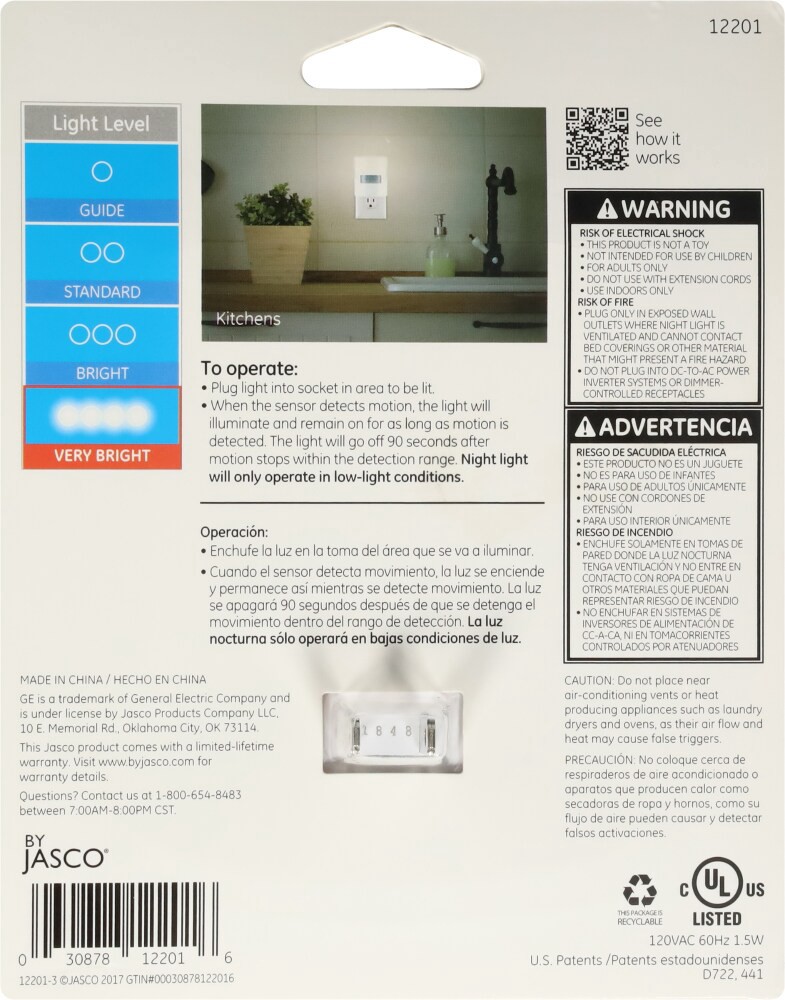 slide 3 of 3, GE UltraBrite Plug-In Motion Activated Soft White LED Light 1 ea, 1 ct