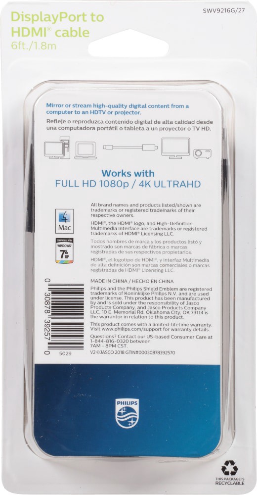 slide 2 of 5, Philips Displayport to HDMI 6 Feet Audio/Video Cable 1 ea, 1 ct