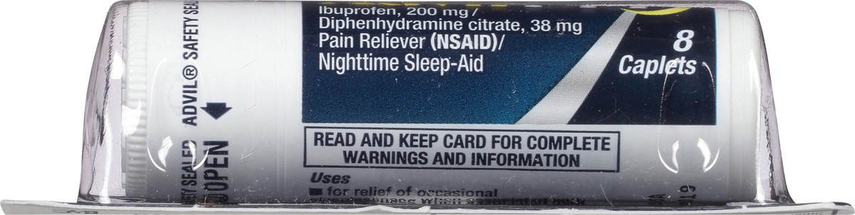 slide 7 of 12, Advil Pain Reliever/Nighttime Sleep-Aid, Coated Caplet, 8 Each, 8 ct