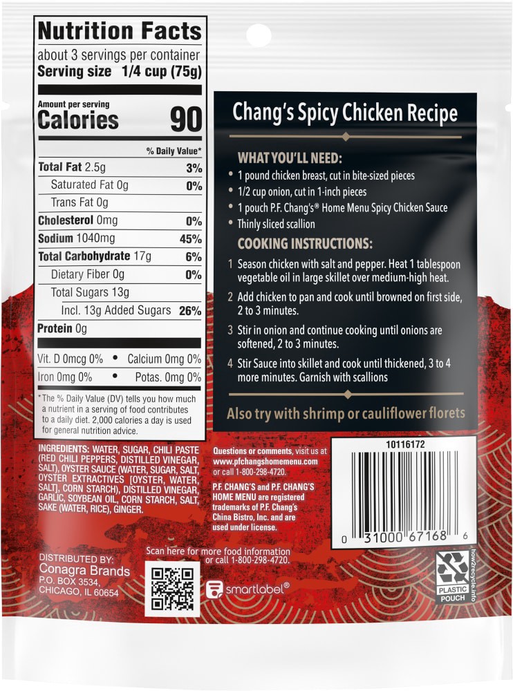 P.F. Chang's Home Menu Chang's Spicy Chicken Cooking Sauce 8 oz Bag 8 ...