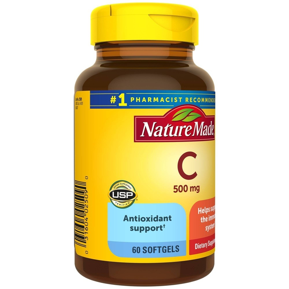 slide 4 of 6, Nature Made Vitamin C 500 mg, Dietary Supplement for Immune Support, 60 Softgels, 60 Day Supply, 60 ct