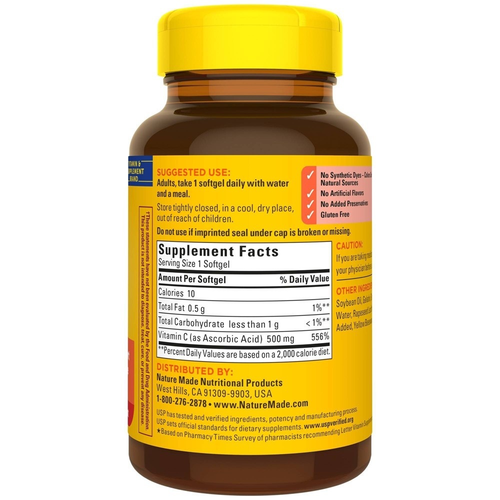 slide 5 of 6, Nature Made Vitamin C 500 mg, Dietary Supplement for Immune Support, 60 Softgels, 60 Day Supply, 60 ct