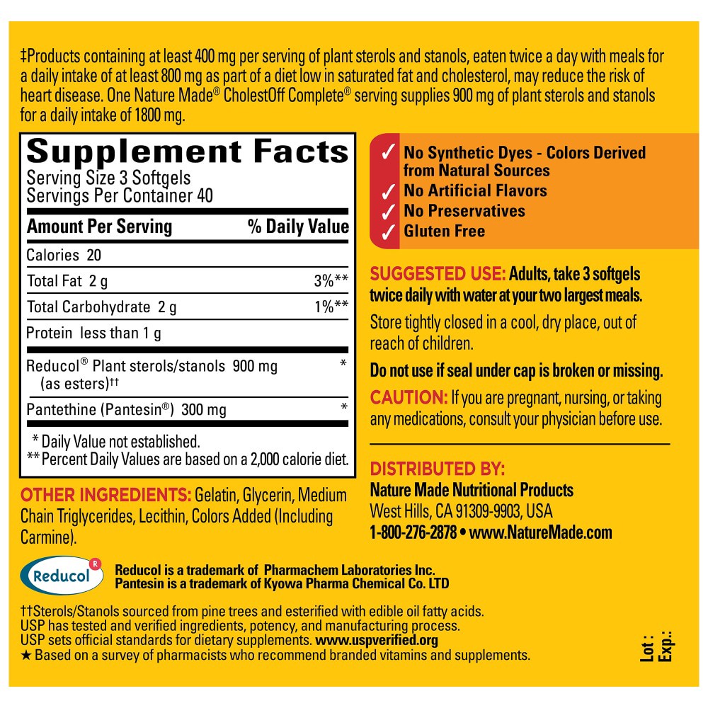 slide 3 of 4, Nature Made CholestOff Complete, Dietary Supplement for Heart Health Support, 120 Softgels, 20 Day Supply, 120 ct