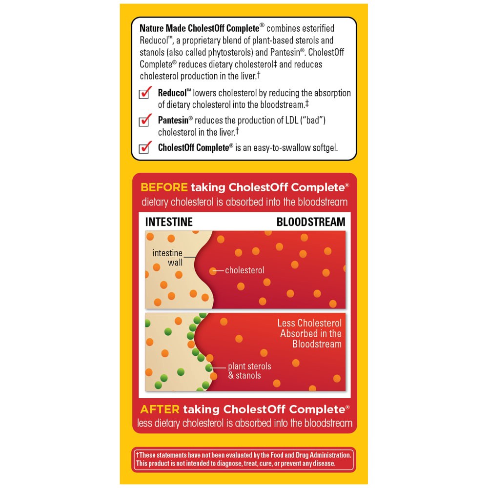 slide 2 of 4, Nature Made CholestOff Complete, Dietary Supplement for Heart Health Support, 120 Softgels, 20 Day Supply, 120 ct