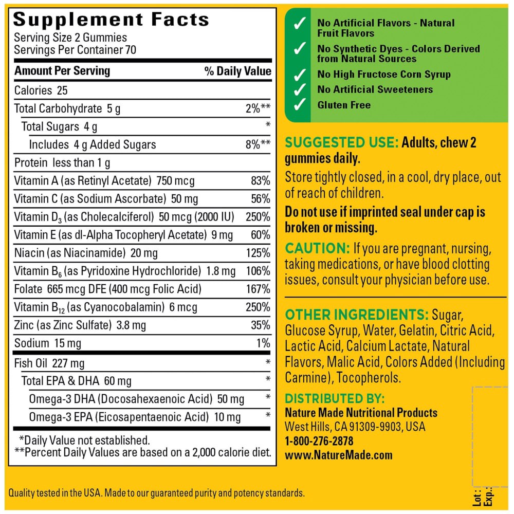 slide 2 of 5, Nature Made Multi+Omega-3 Strawberry, Lemon & Orange Gummies Value Size, 140 ct