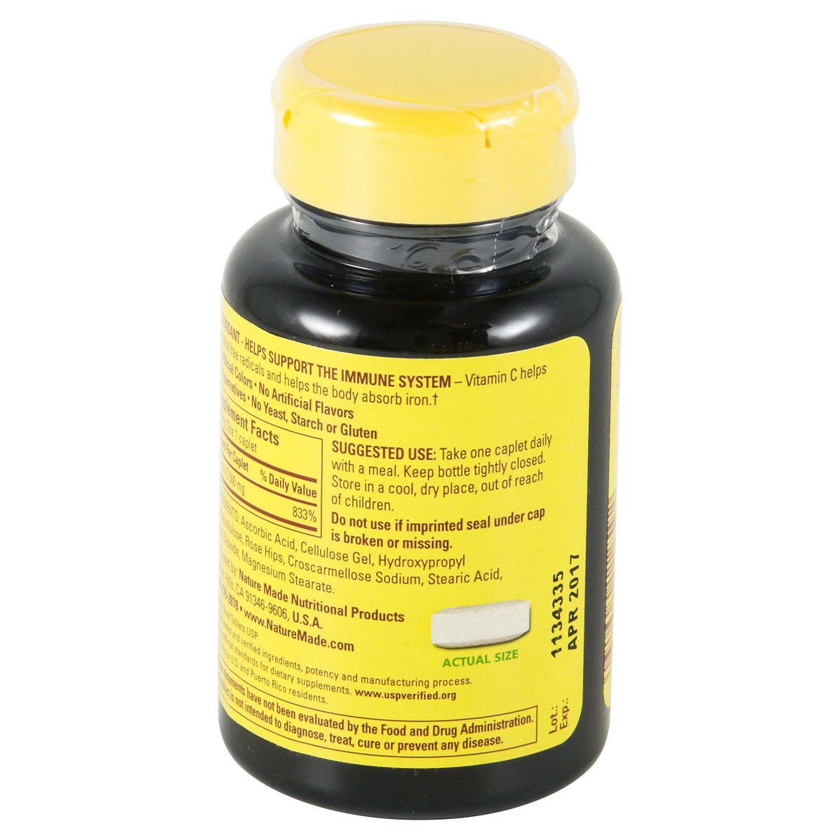 slide 2 of 4, Nature Made Vitamin C 500 mg with Rose Hips, Dietary Supplement for Immune Support, 130 Caplets, 130 Day Supply, 130 ct
