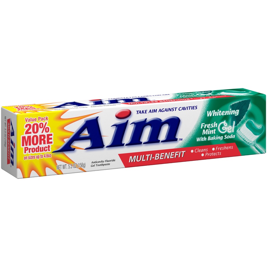 slide 2 of 3, Aim Multi-benefit Whitening Fresh Mint Gel Toothpaste, 5.5 oz