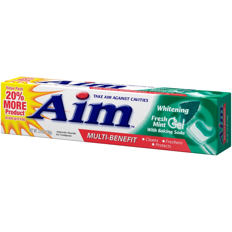 slide 3 of 3, Aim Multi-benefit Whitening Fresh Mint Gel Toothpaste, 5.5 oz