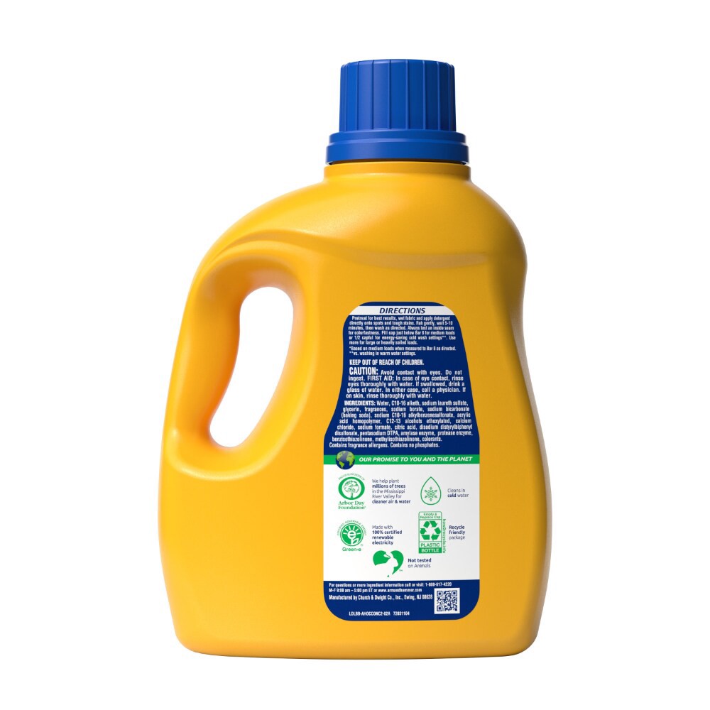 slide 5 of 6, ARM & HAMMER Plus OxiClean Fresh Scent, 77 Loads Liquid Laundry Detergent, 100.5 Fl oz, 100.5 fl oz
