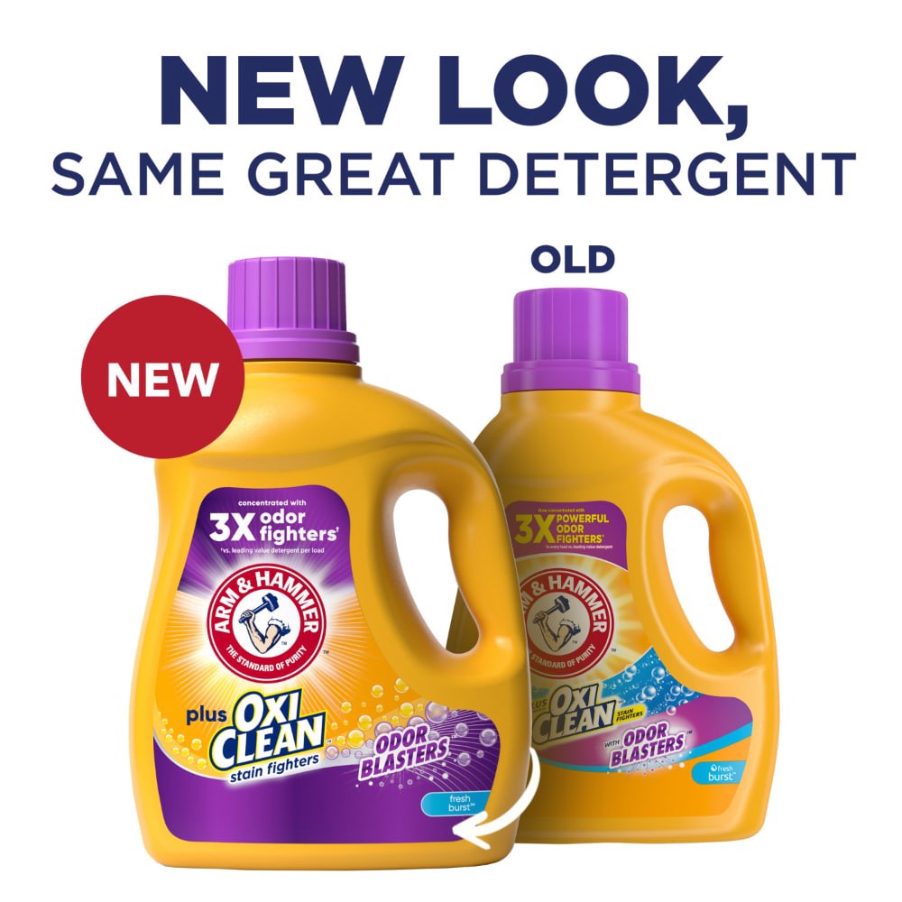 slide 6 of 6, ARM & HAMMER Plus OxiClean Odor Blasters Fresh Burst, 77 Loads Liquid Laundry Detergent, 100.5 Fl oz, 100.5 fl oz