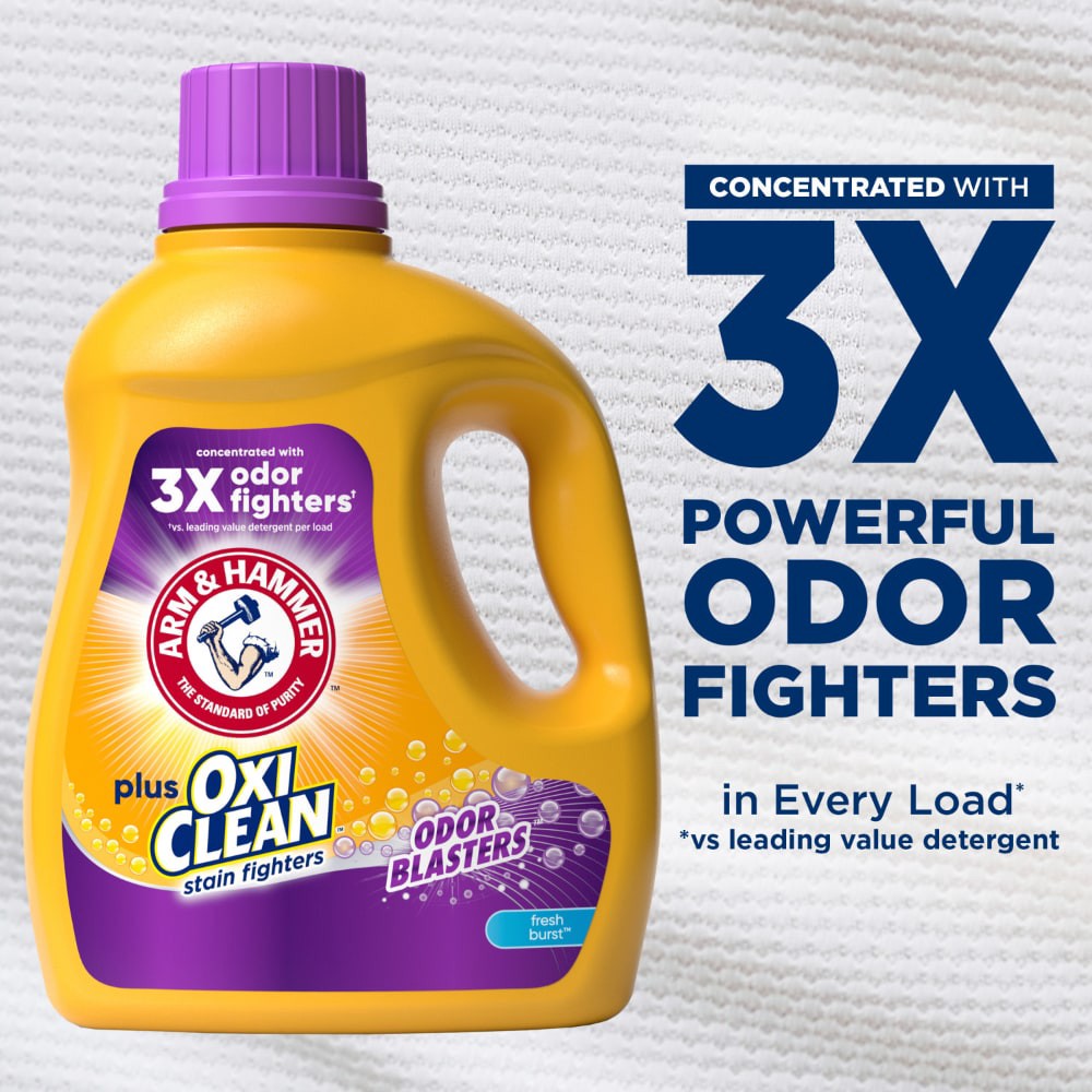 slide 2 of 6, ARM & HAMMER Plus OxiClean Odor Blasters Fresh Burst, 77 Loads Liquid Laundry Detergent, 100.5 Fl oz, 100.5 fl oz