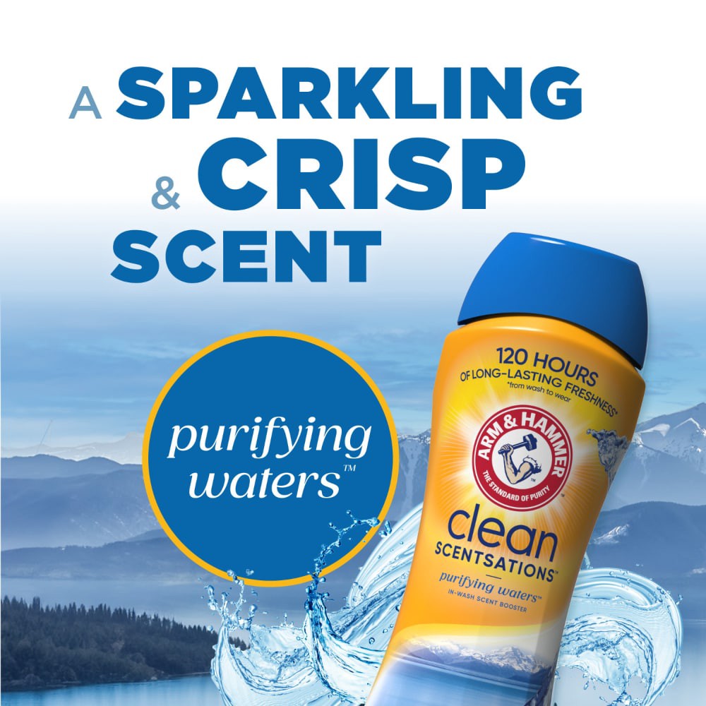 slide 3 of 6, Arm & Hammer Clean Scentsation In-Wash Scent Booster Beads - Purifying Waters, 45 oz