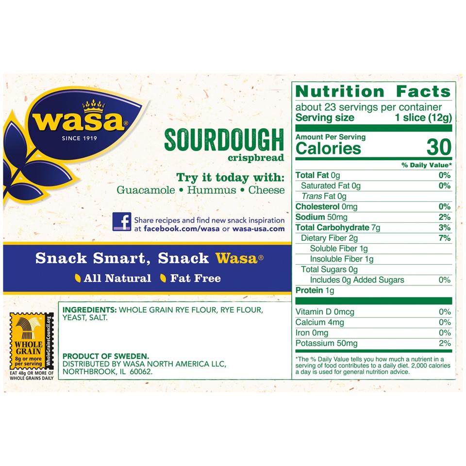 slide 4 of 6, Wasa Sourdough Whole Grain Crispbread Wrapper, 9.7 oz