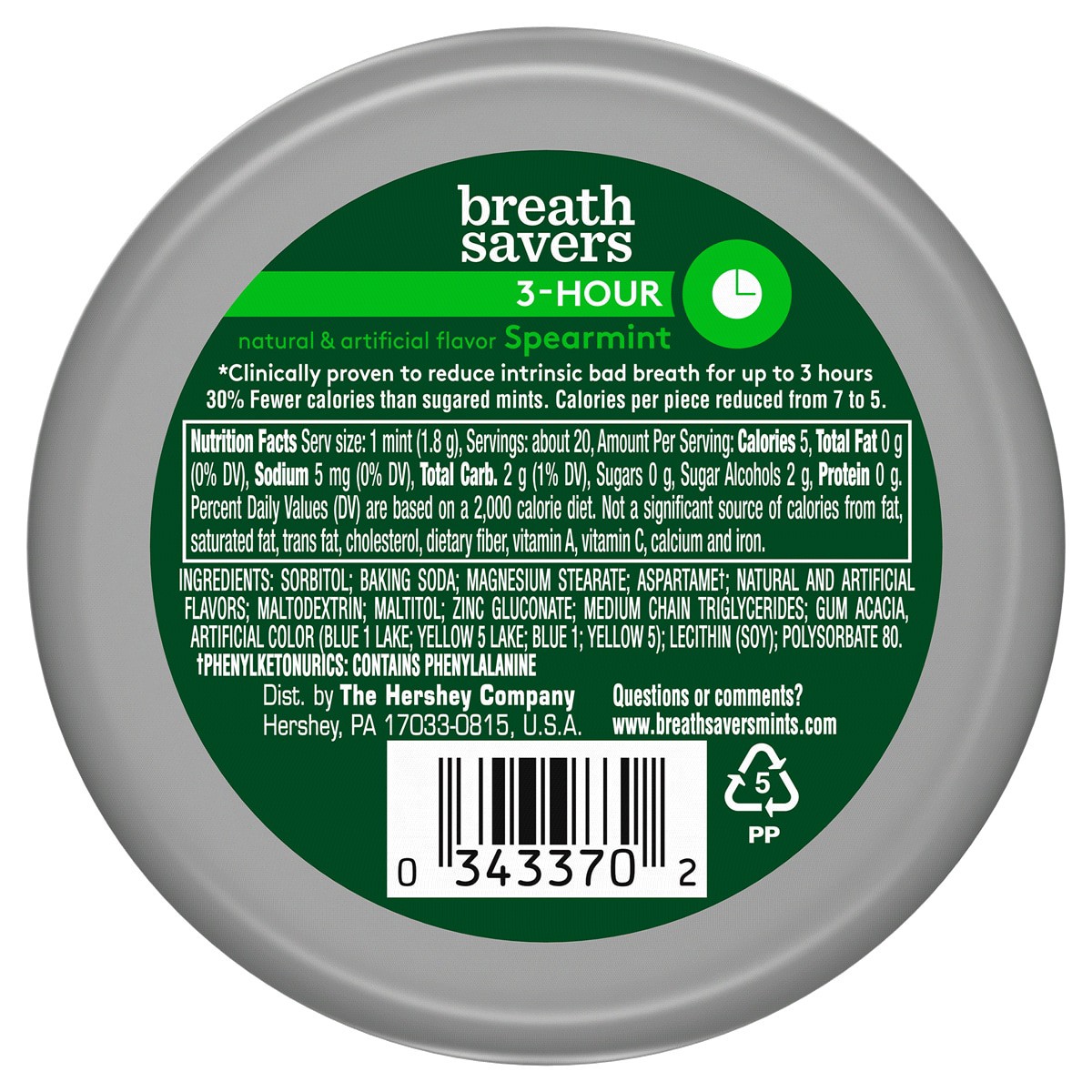 slide 2 of 2, Breath Savers Mints, Spearmint Flavor, Sugar Free, 1.27 oz