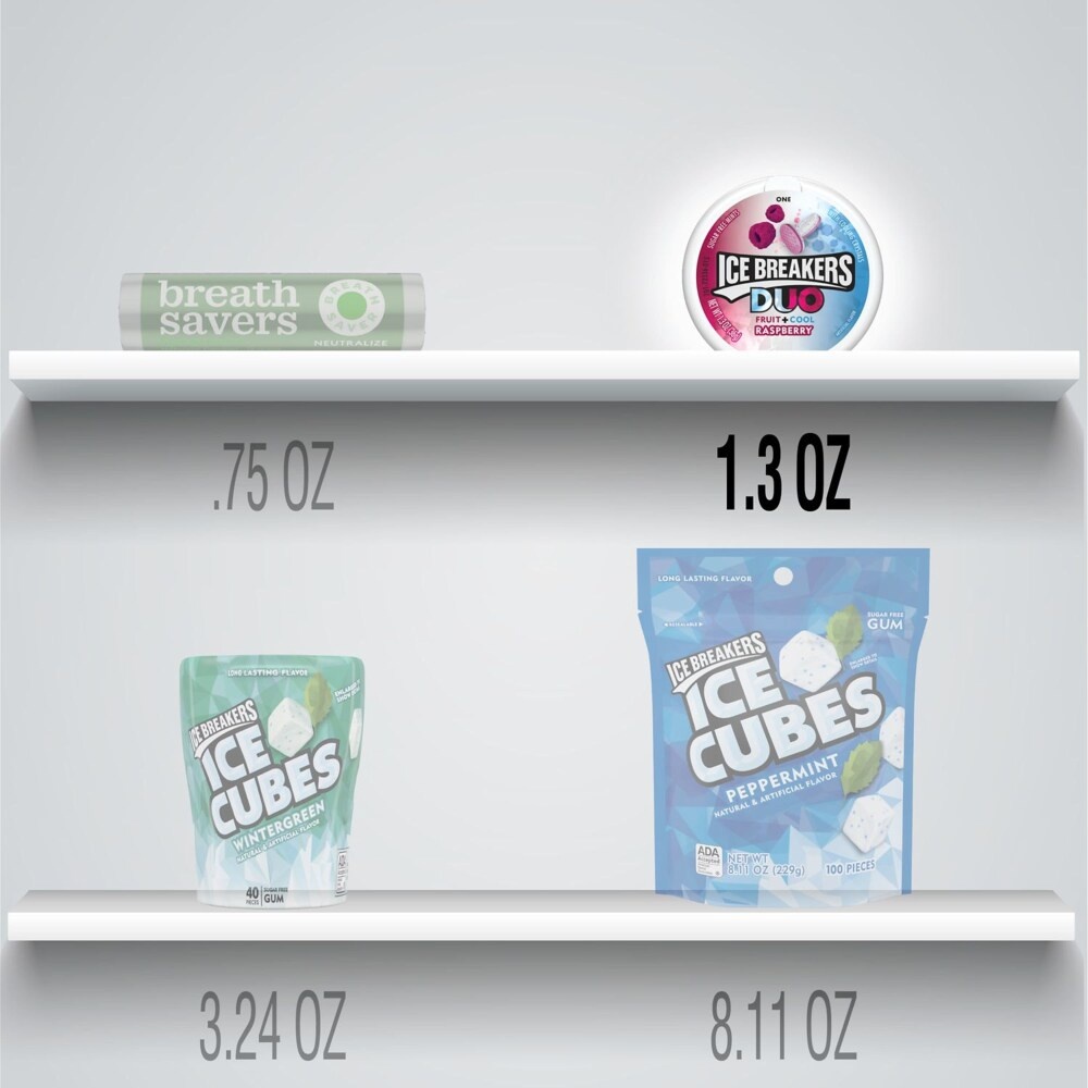 slide 2 of 4, Ice Breakers Duo Fruit Plus Cool Raspberry Sugar Free Mints Tin, 1.3 oz, 1.3 oz